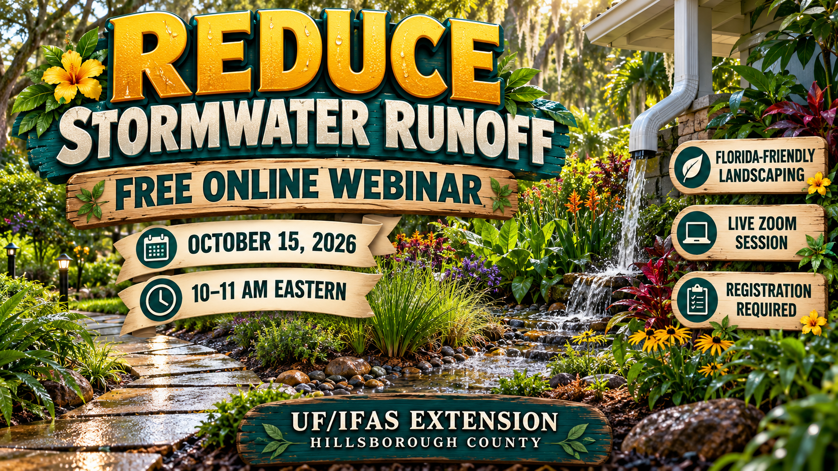 Tampa landscaping, stormwater runoff, Florida-Friendly Landscaping, UF IFAS, Hillsborough County, October 15 webinar