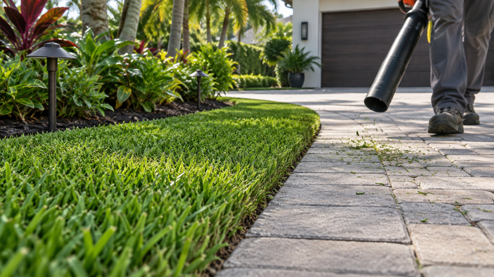 Professional two person lawn care crew in South Tampa