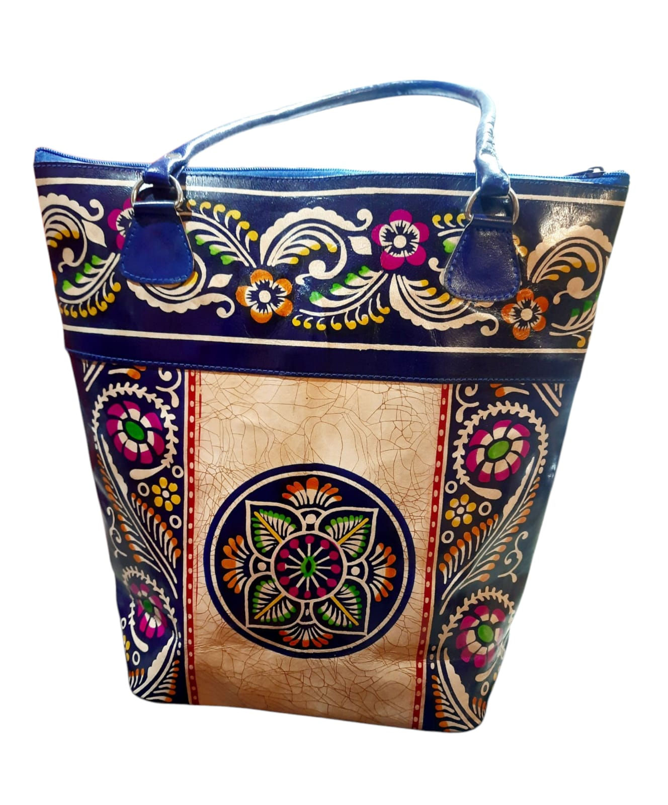 Leather Shopping Bag (Batik Print)