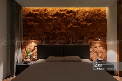 Chup anh Luklak Architects noi that phong ngu chung cu Starlake hien dai vach tuong da go ghe den led hat am ap 15mmphoto