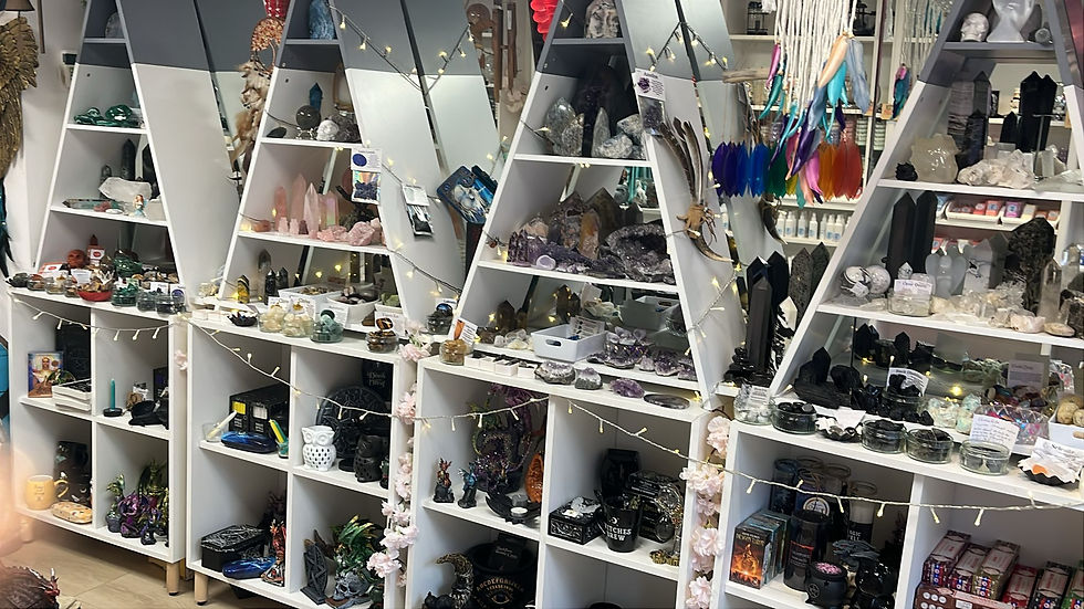 Eye-level view of a shelf filled with colorful Bluebird Candles in festive packaging