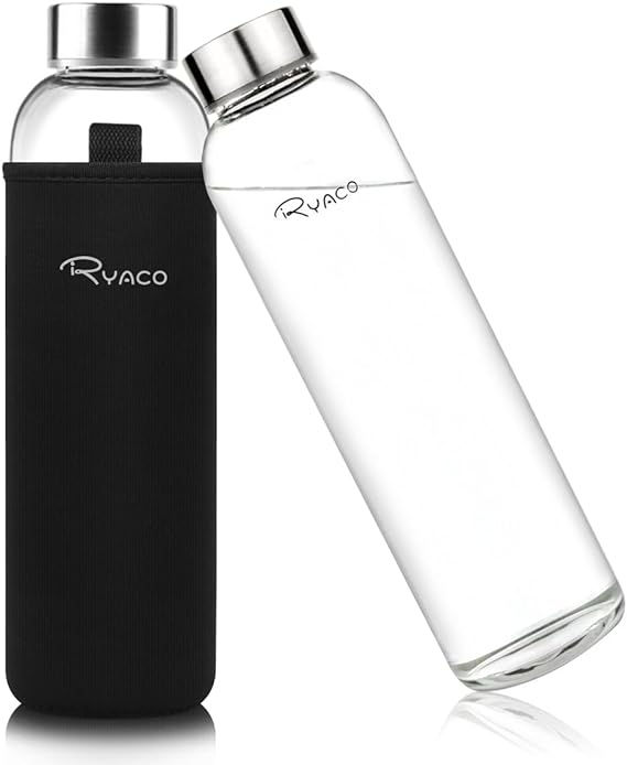 [1000 ml][Black]Ryaco Classic Portable Glass Water Bottle ielzo