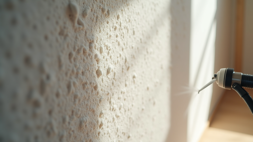 Close-up view of spray foam insulation being applied to a wall cavity