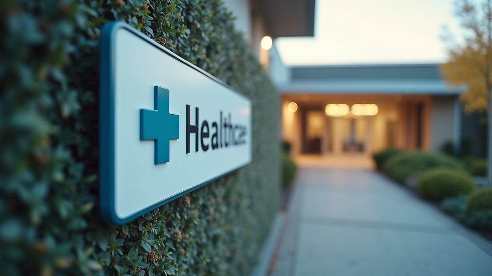 High angle view of a healthcare facility entrance sign