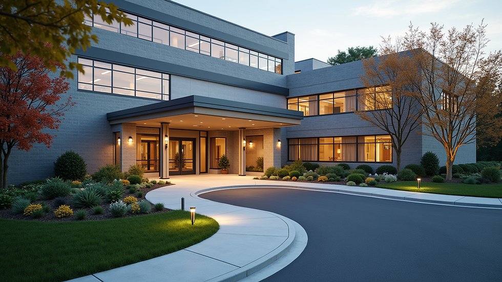 High angle view of a healthcare facility entrance in Connecticut