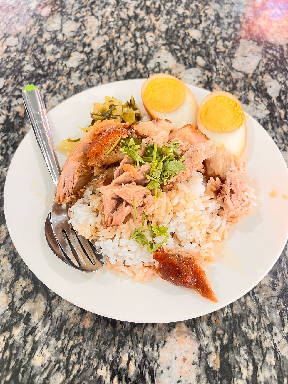 Pigs' trotters and rice.