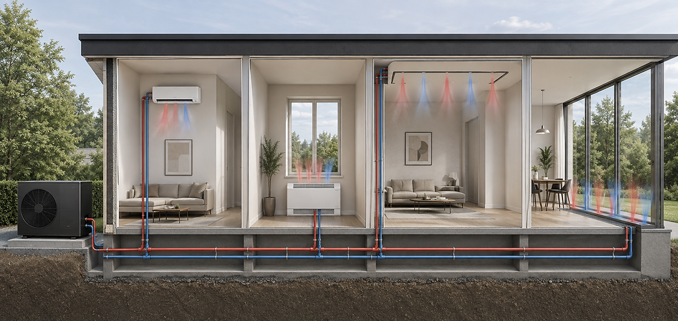 Haus mit Fan-Coil-System für Heizung und Kühlung