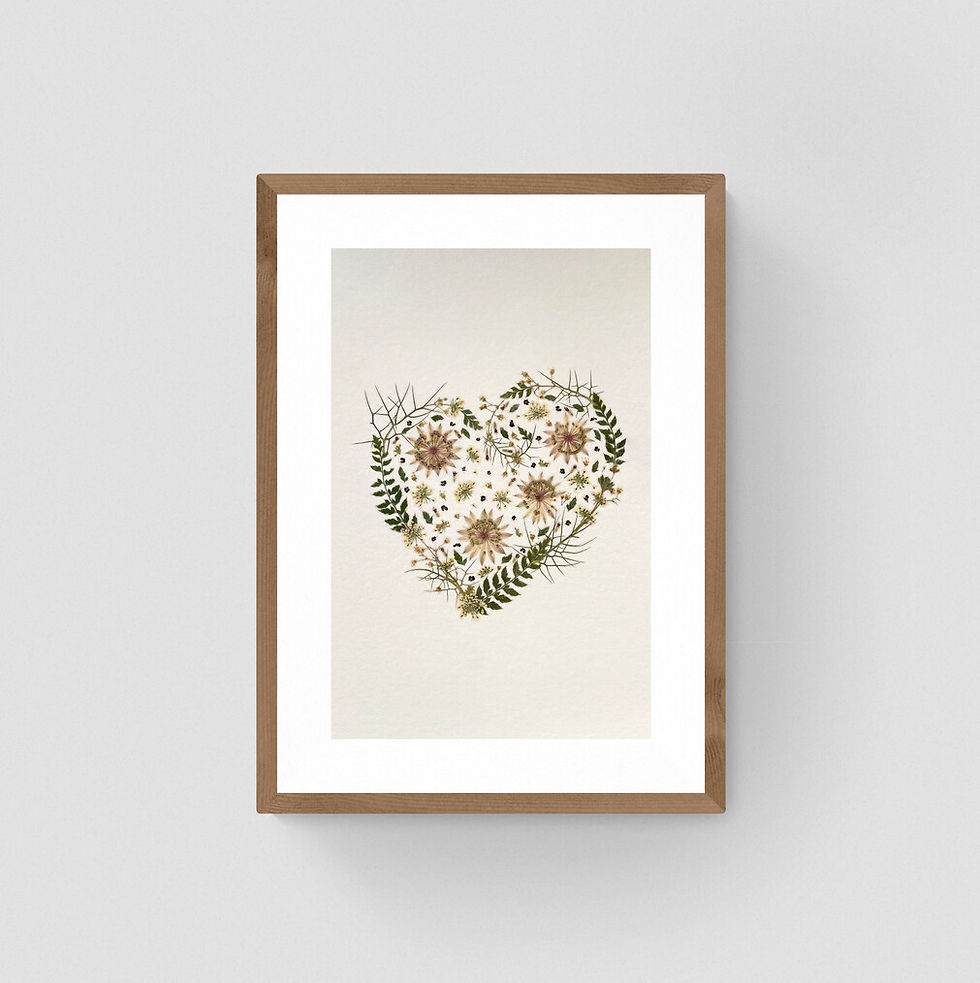 Thumbnail: A framed print of a love heart in pressed flowers a great gift for Valentines Day