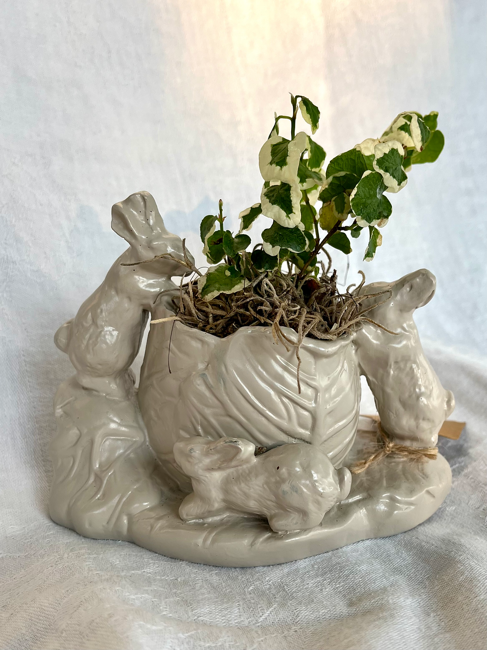 Thumbnail: Resin Three-Bunny Planter with Live English Ivy