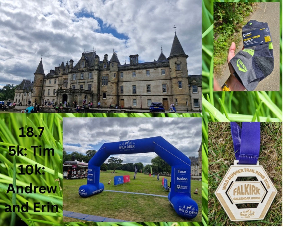 Collage of castle and running start line arch
