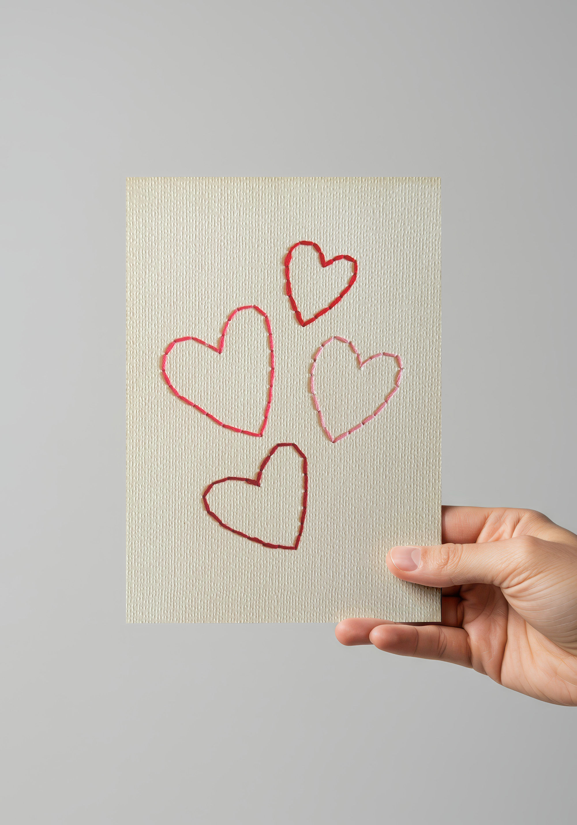 Carte Brodée A5 • Cœurs