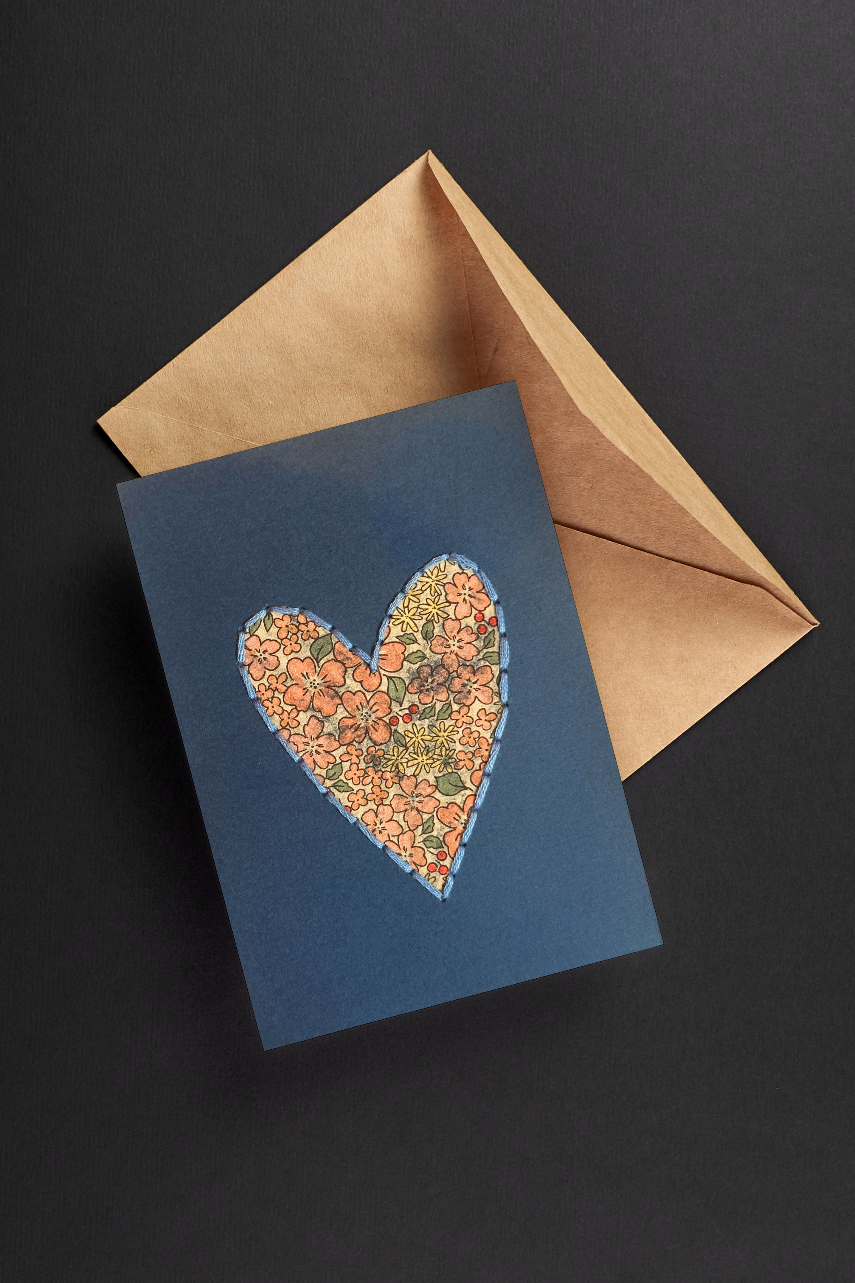 Carte 10x15 - Cœur Fleurs & Bleu