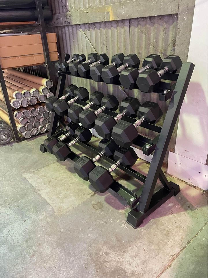 Thumbnail: Rubber Hex Dumbbell Sets w/Rack