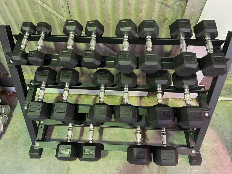 Thumbnail: Rubber Hex Dumbbell Sets w/Rack