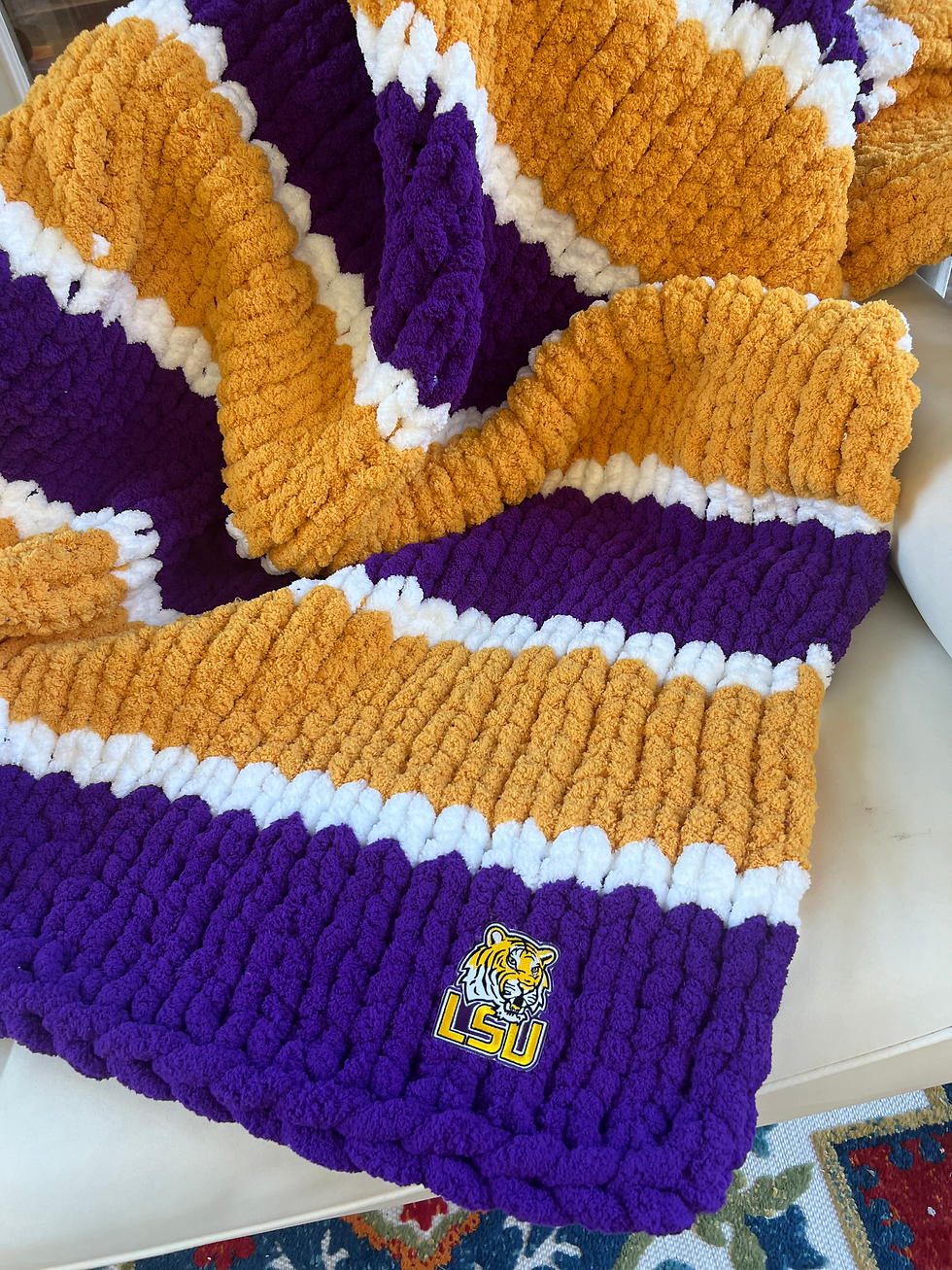 Louisiana state university (LSU) hand-knit Blanket