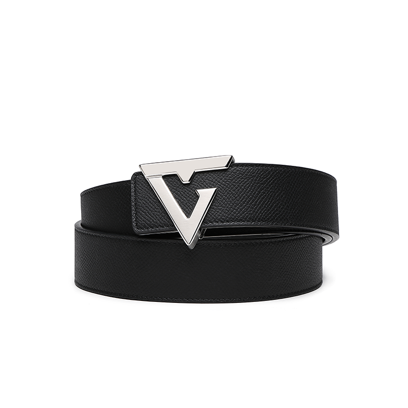 Miniature : Ceinture pour homme en cuir grain Epsom avec boucle argentée (UK2309)