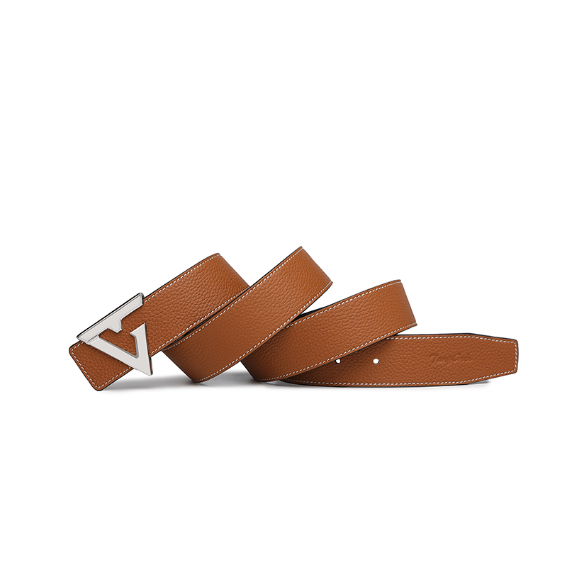Miniature : Ceinture pour homme en cuir grain litchi avec boucle argentée (UK2307)