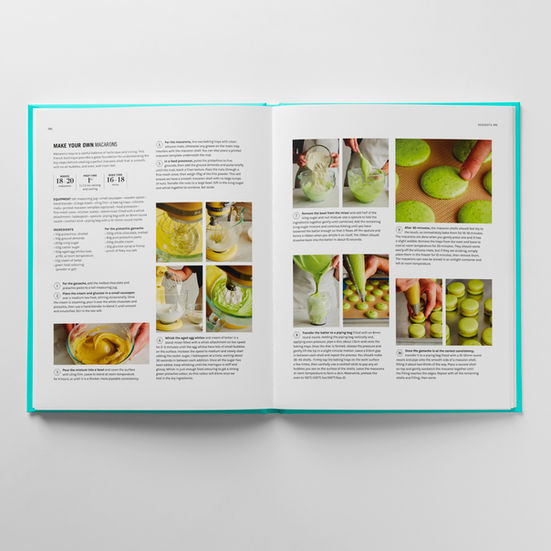 Step-by-step sequence shots for making bright green pistaccio macarons