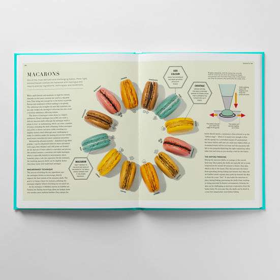 Still-life circle of colourful flavoured macarons