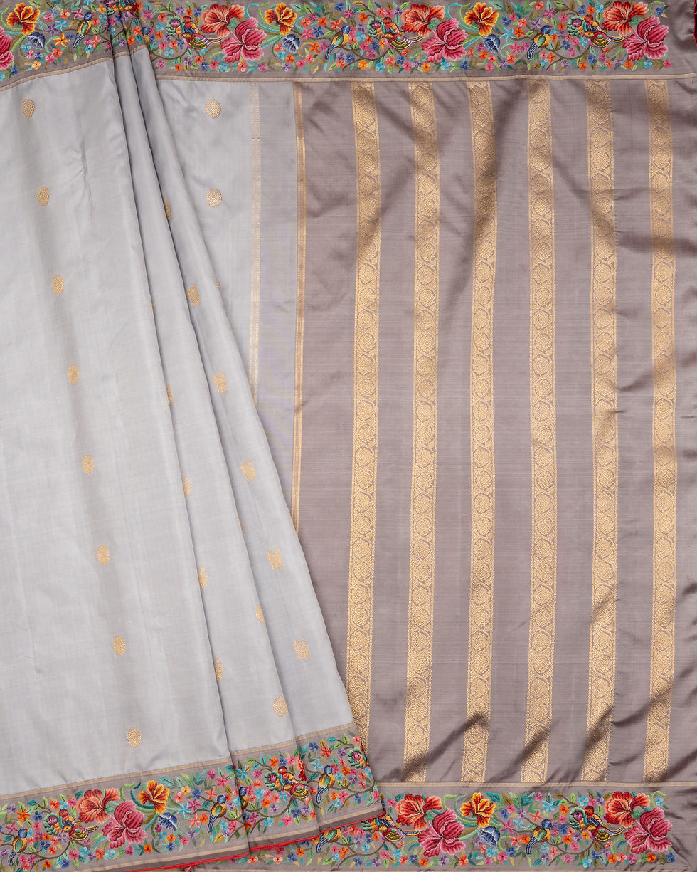 Thumbnail: Grey Kanjivaram Petit Point Border Saree