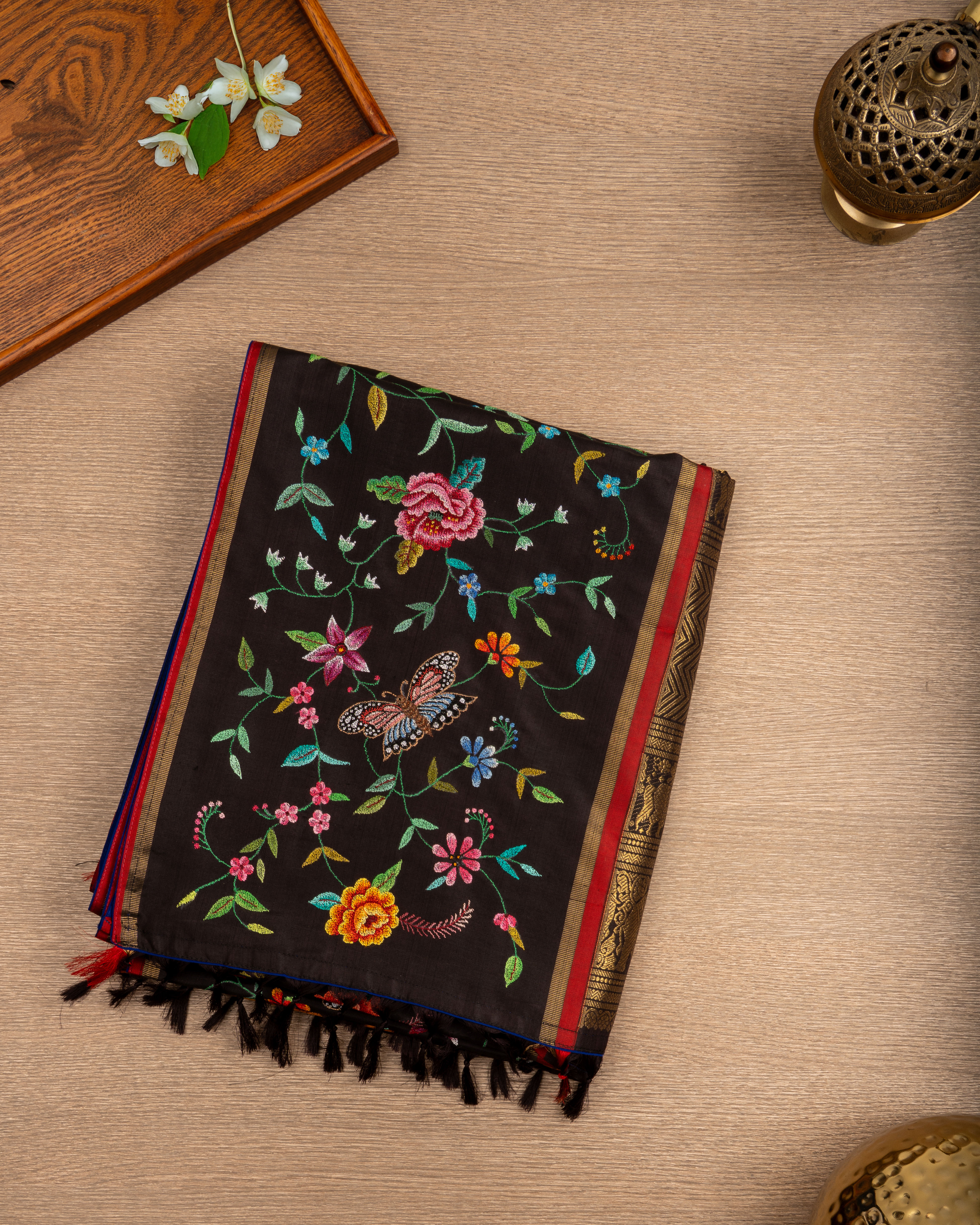 Black and Yellow Kanjivaram Petit Point Saree