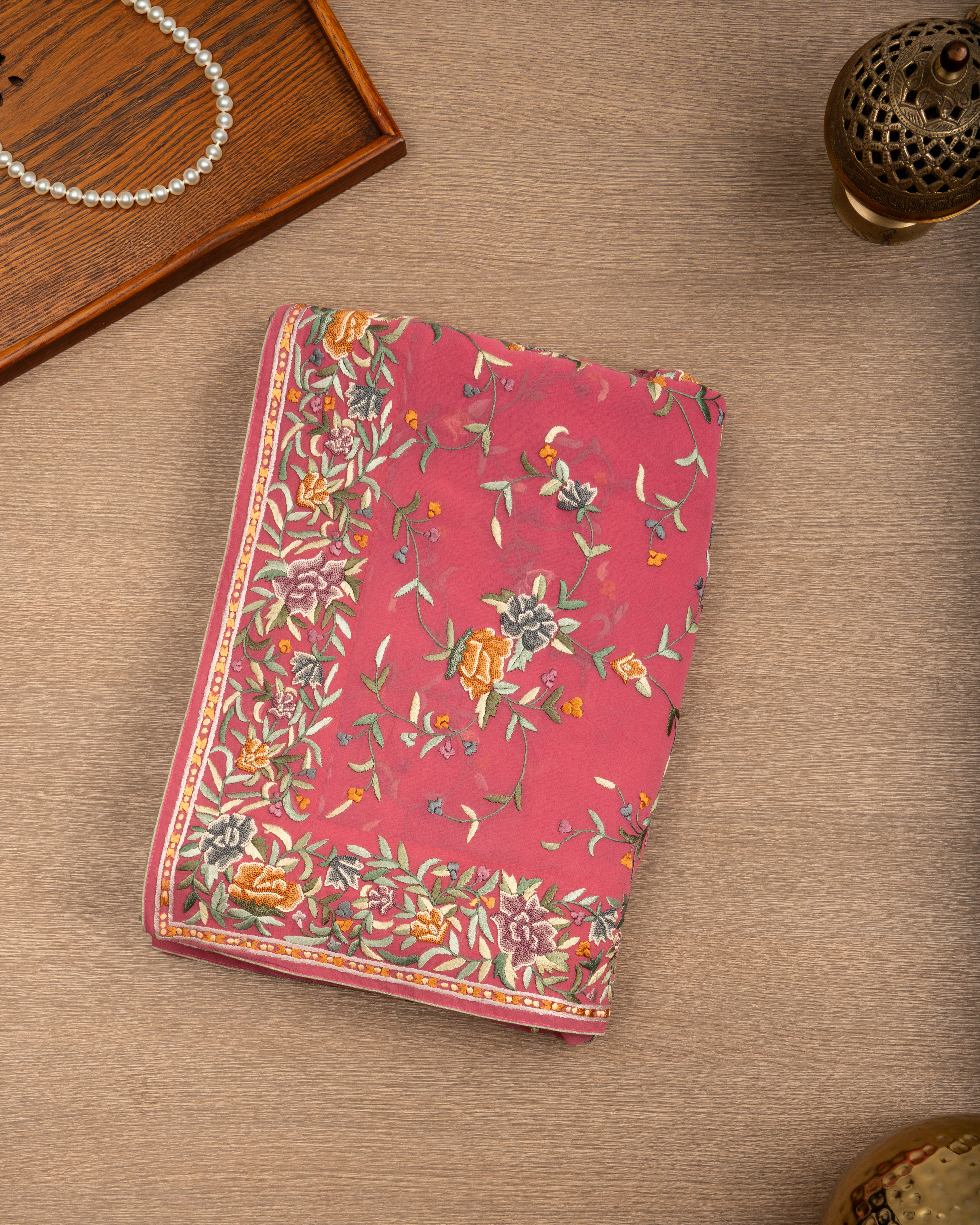 Pink Georgette Parsi Gara Saree