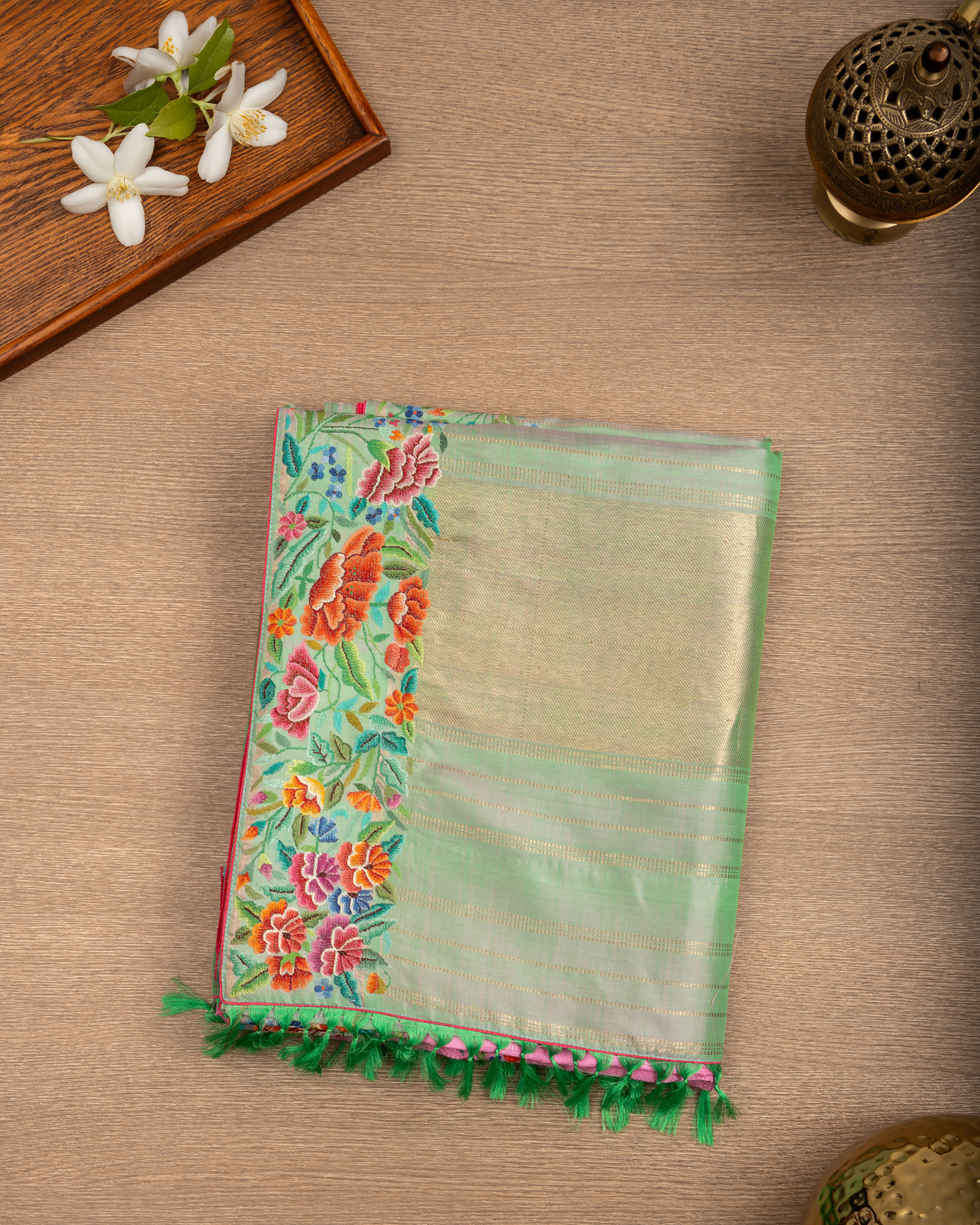 Green and Pink Kanjivaram Petit Point Saree