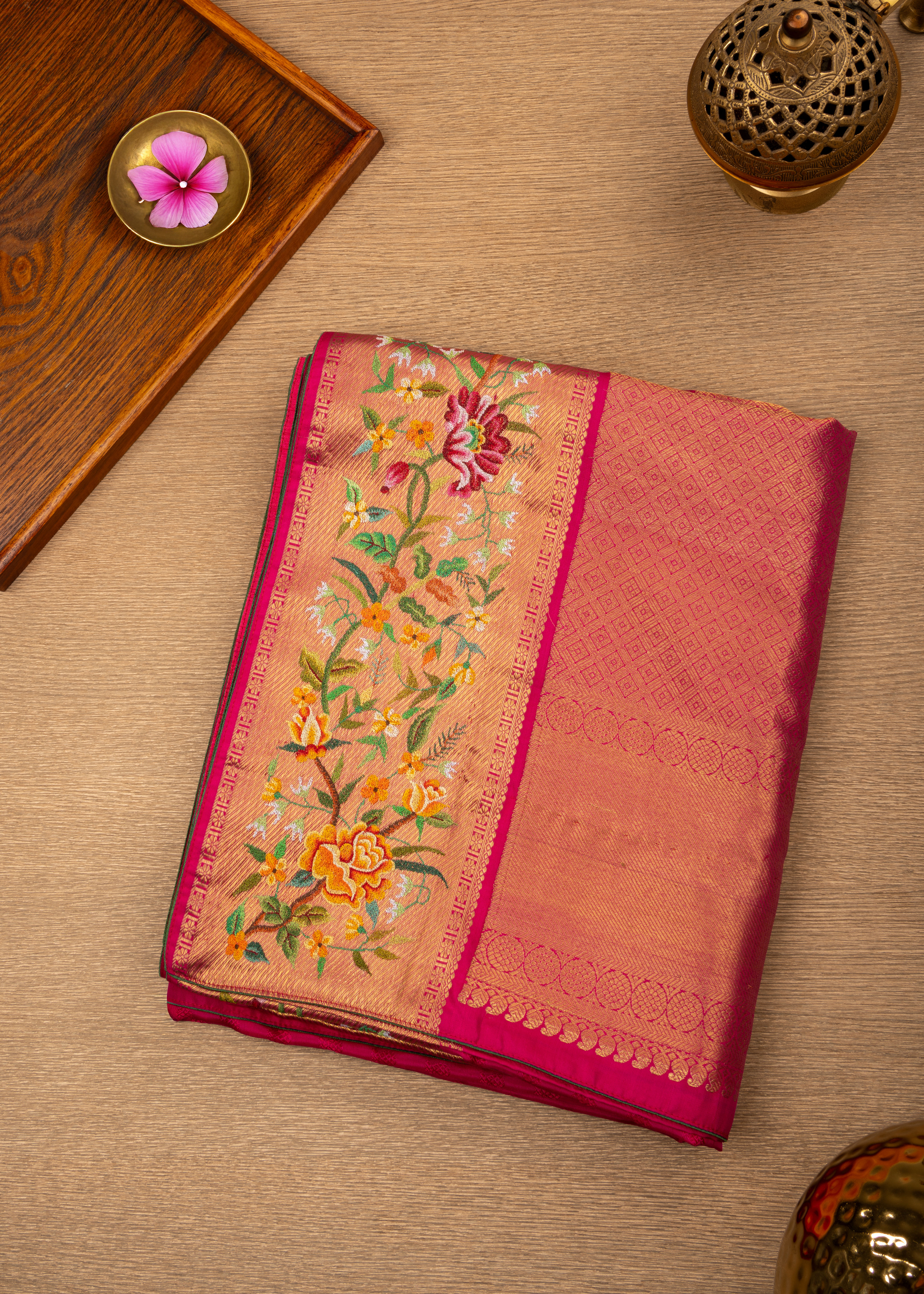 Rosewood Banarasi Petit Point Saree