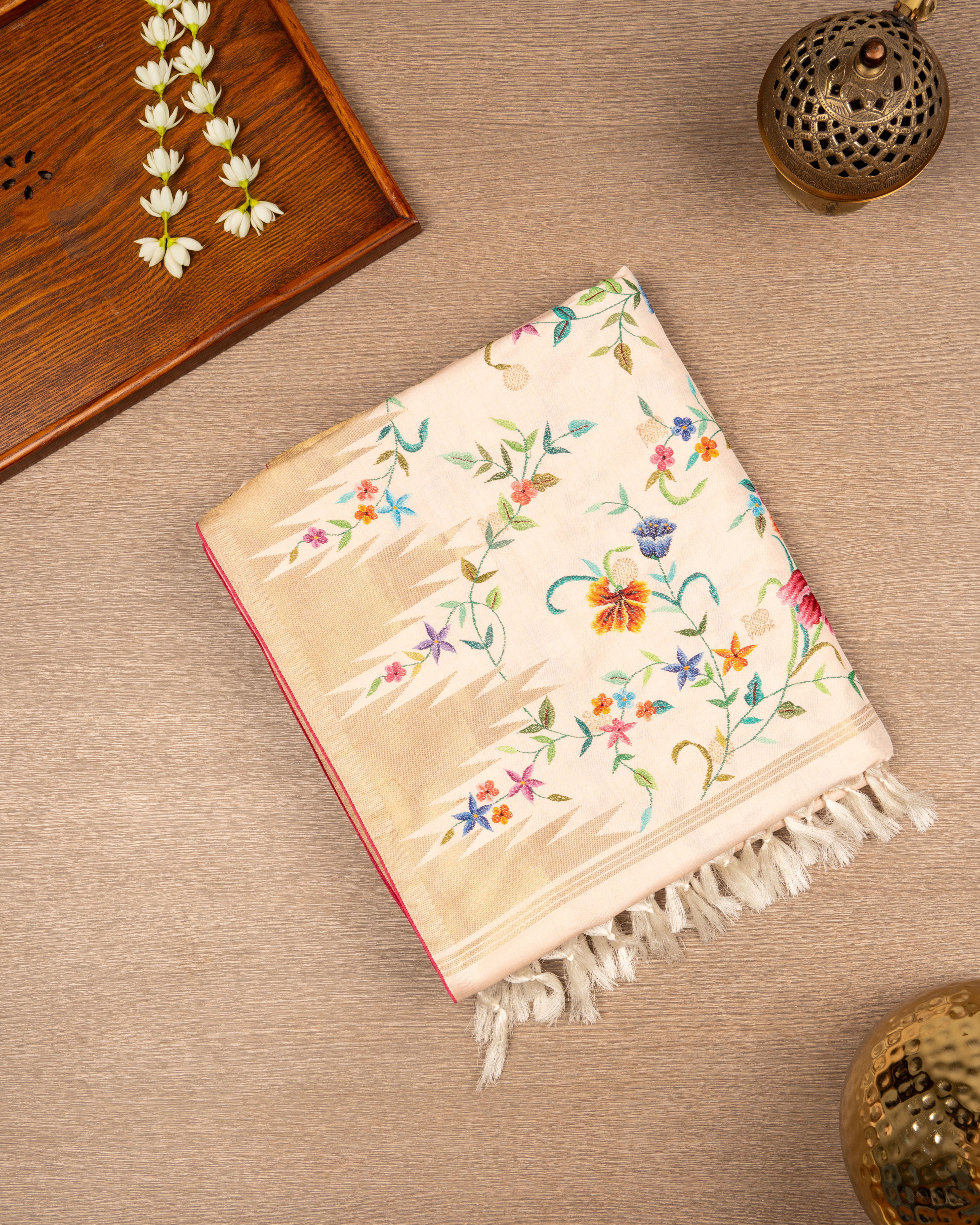 Light Pink Kanjivaram Petit Point Saree