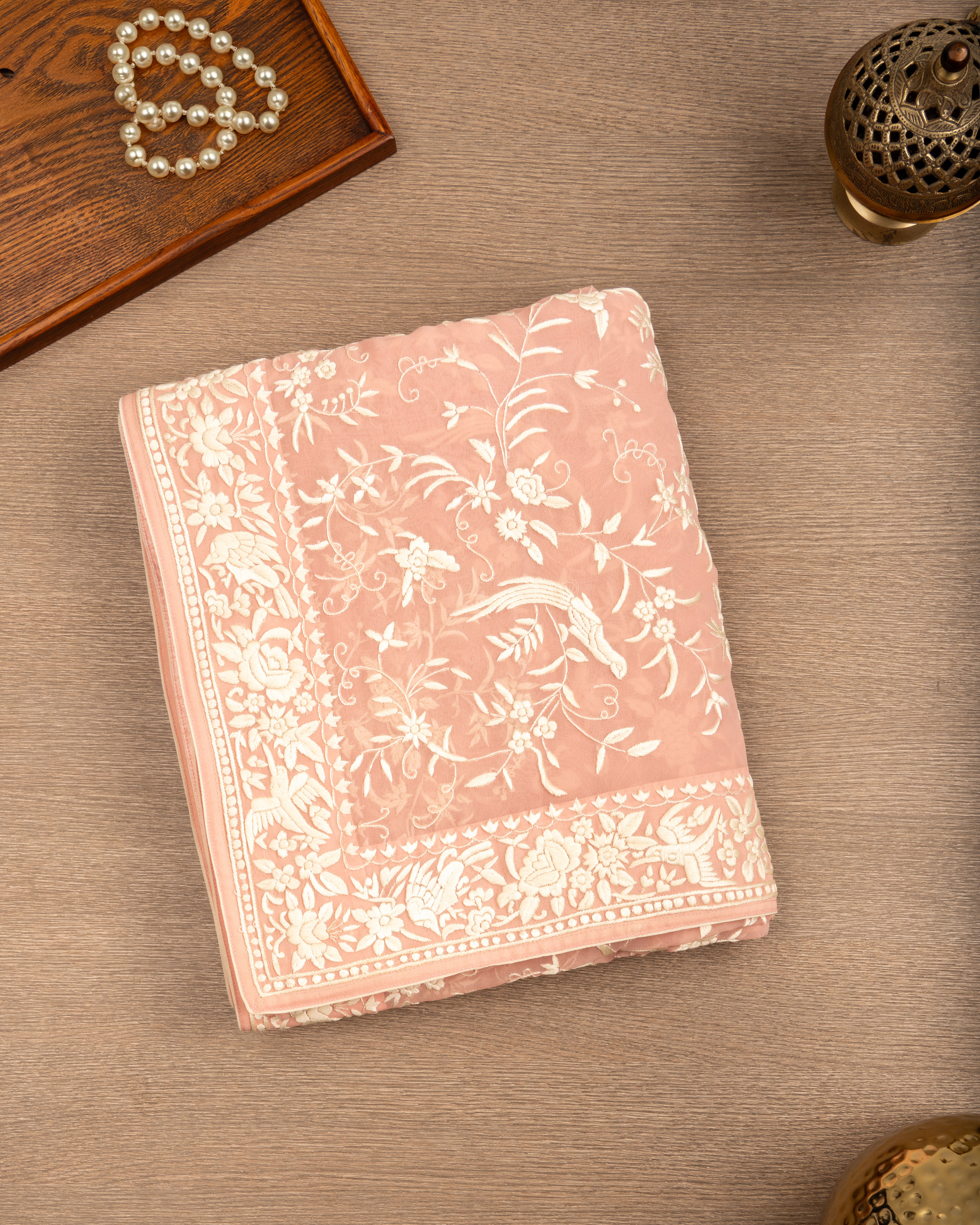Light Pink Georgette Parsi Gara Saree
