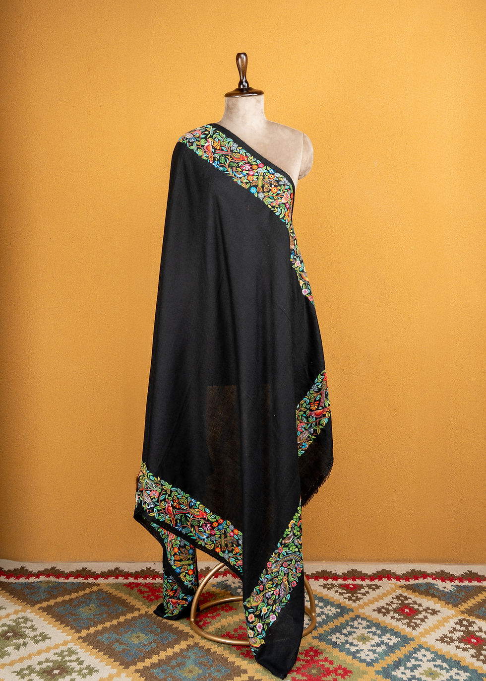 Thumbnail: Black Pure Pashmina Petit Point Embroidery Shawl