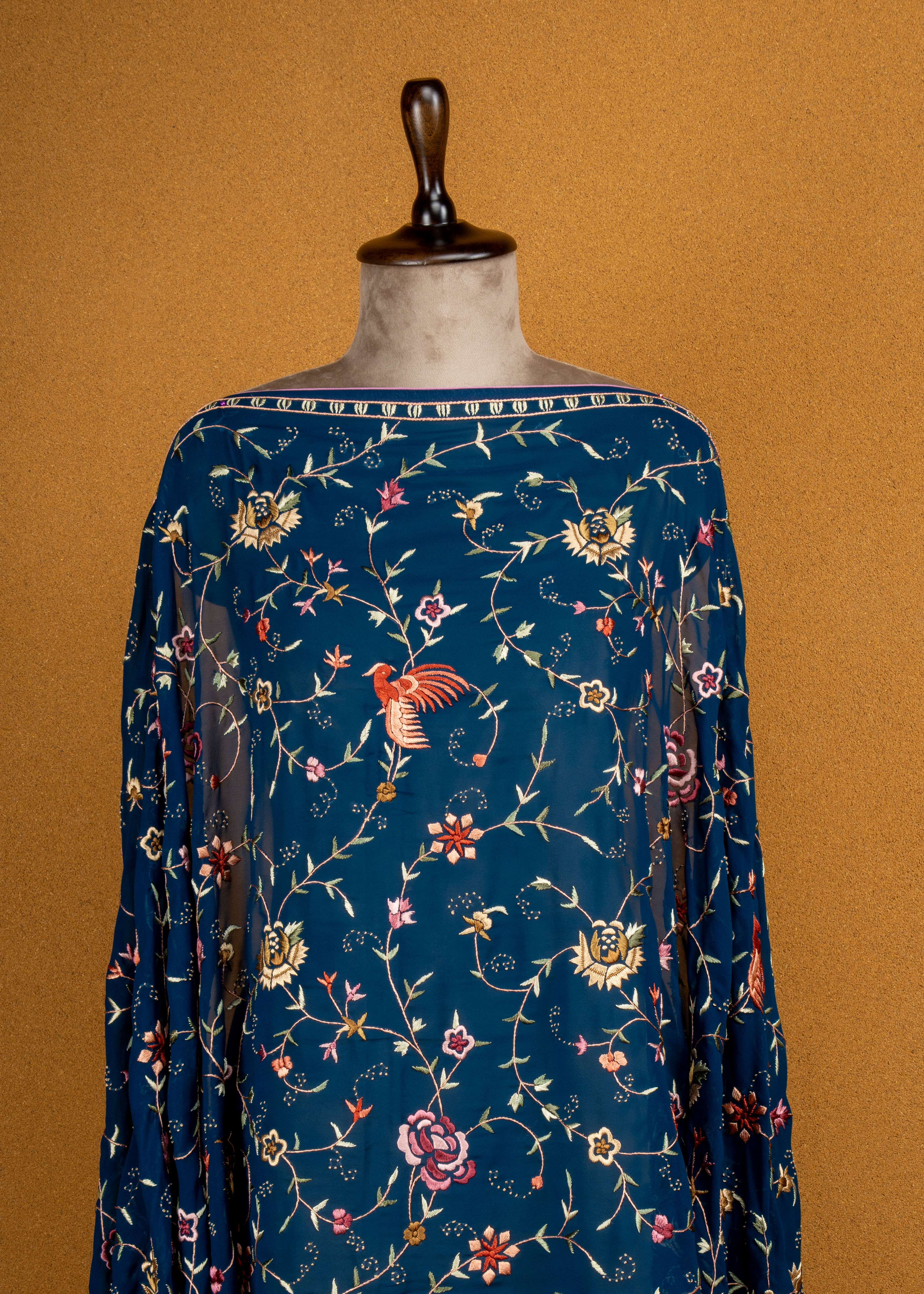 Blue Gara with Multicolored Embroidery Dupatta