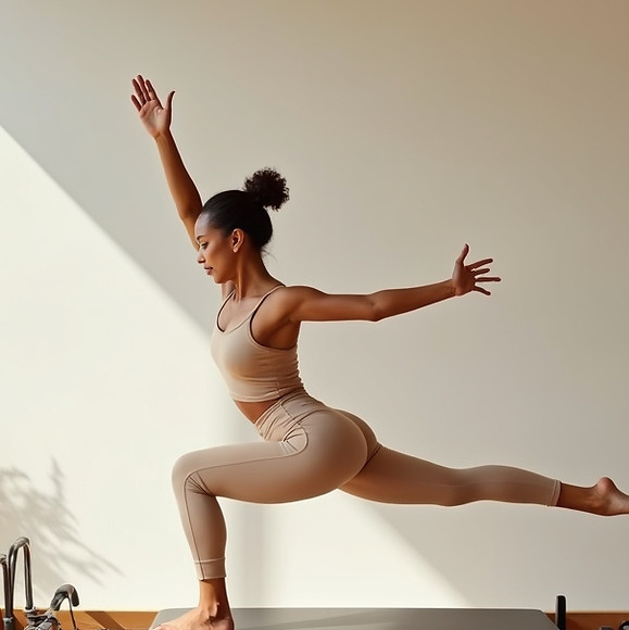 Woman performing private pilates on a reformer