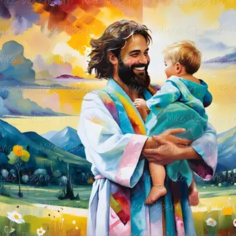 Jesus holding baby boy