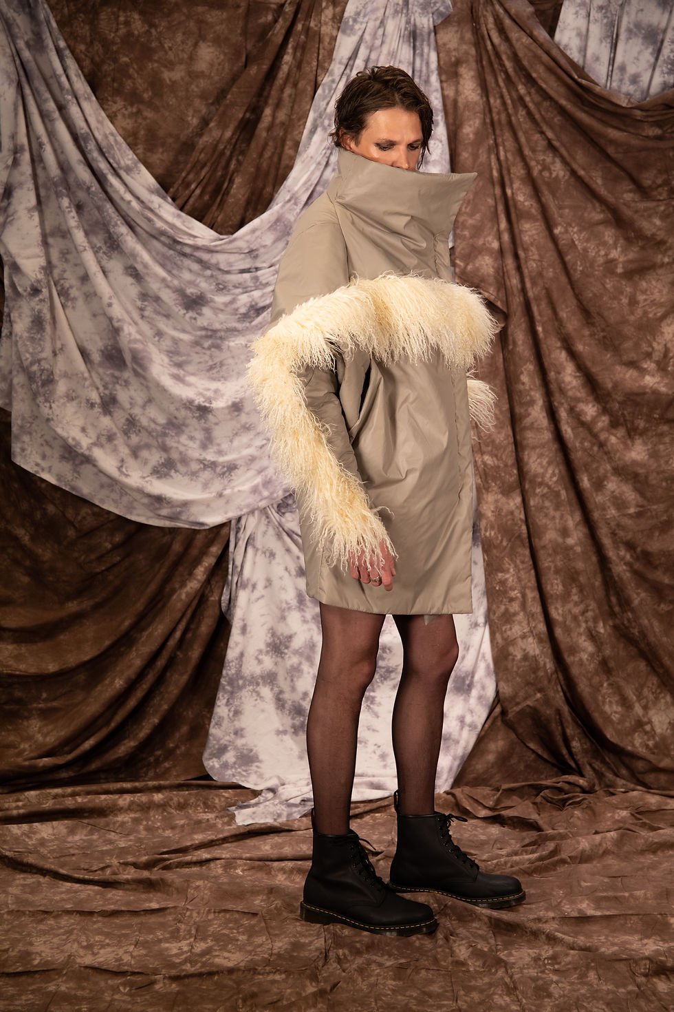 Thumbnail: ANGEL ROB WITH RECYCLED FUR - RIGHT SIDE POSE FULL