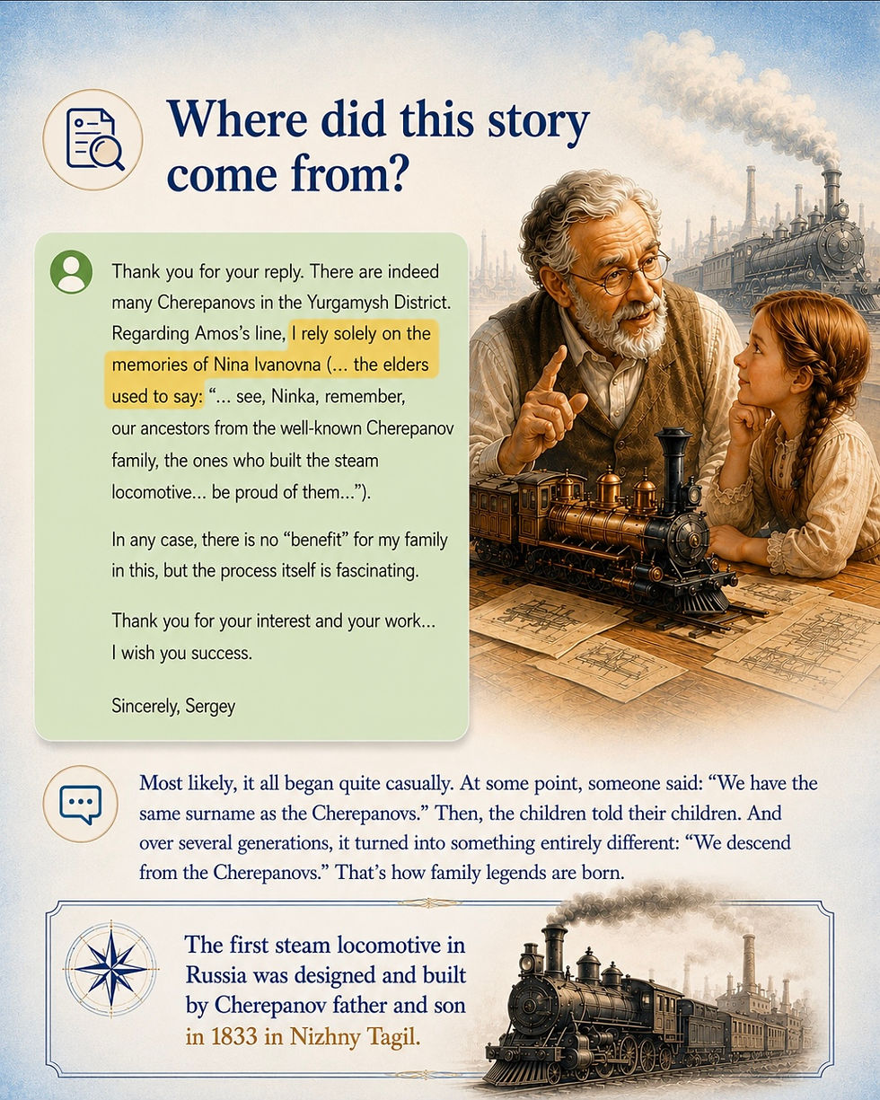 Illustration explaining how family legends develop across generations.