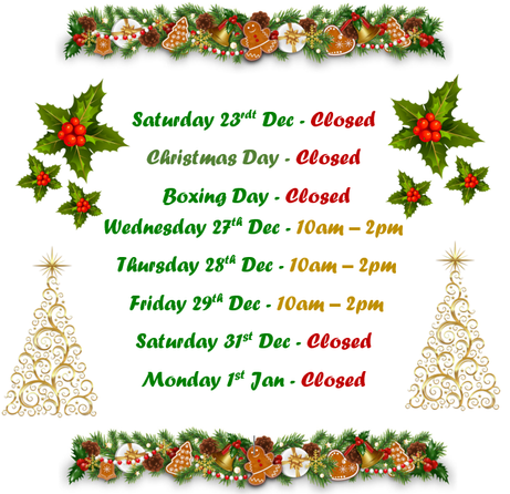 Christmas & New Year opening hours