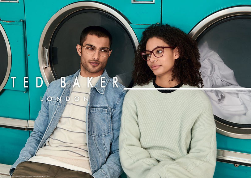 A couple wearing Ted Baker Eyewear