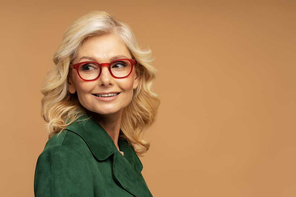 Woman wearing red stylish eyeglasse