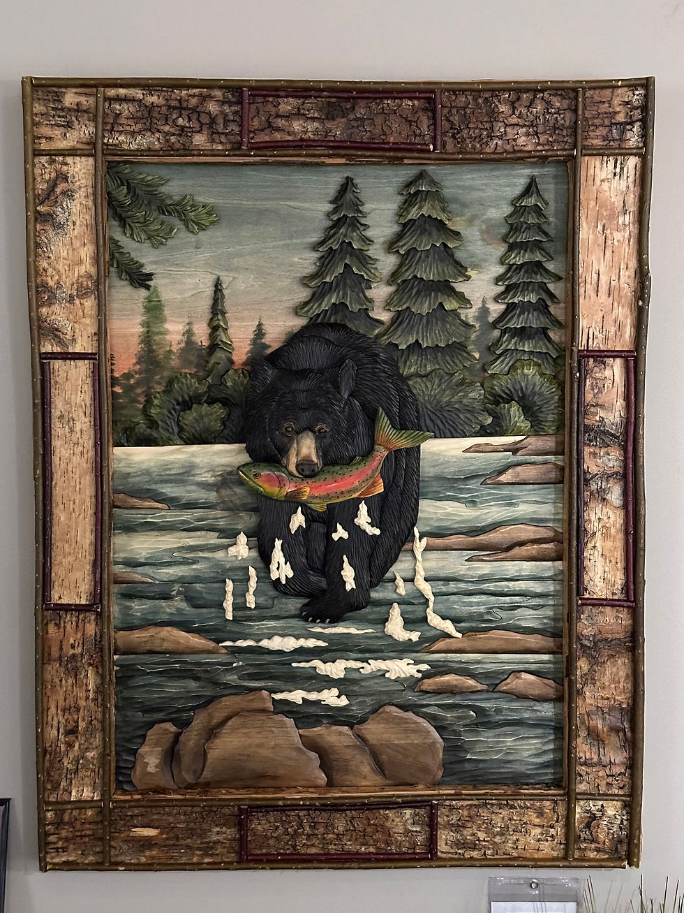 Bear and Fish Solid Wood Artwork