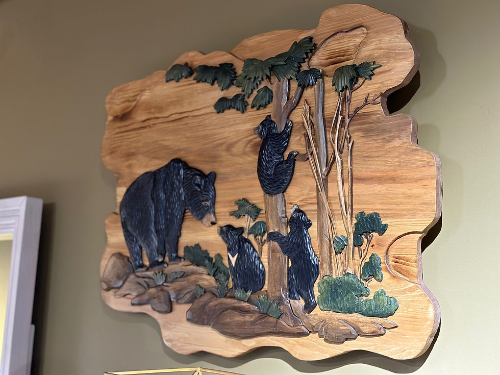 Thumbnail: Bear Family in Forest Solid Wood Artwork