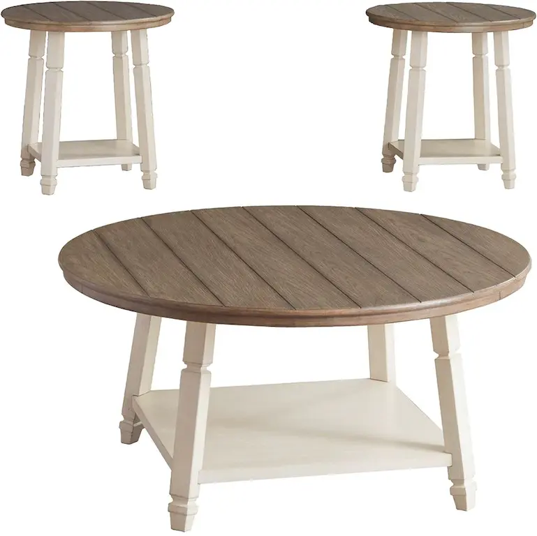 3 Piece Round Farmhouse Coffee/End Table Set