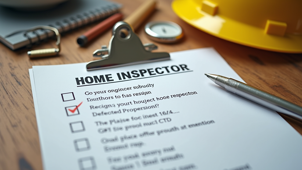 Close-up view of a home inspector’s checklist and tools on a wooden table