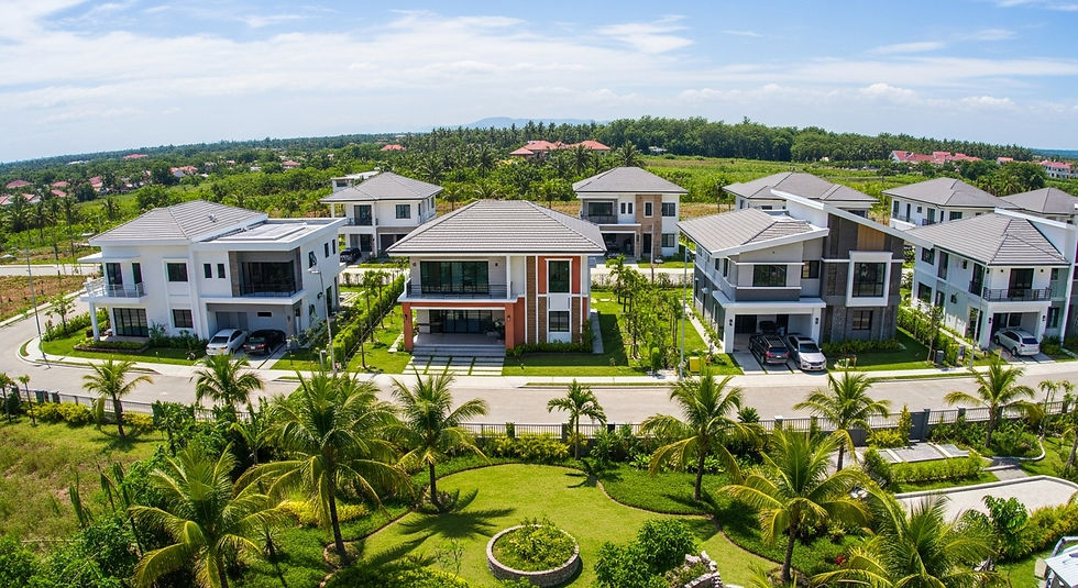 Aerial view of completed residential development during post-construction phase