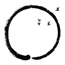 círculo zen com pássaros voando no céu 