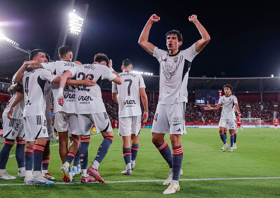 Jesús Vallejo celebrando uno de los goles de su equipo. Fuente: Albacete en X