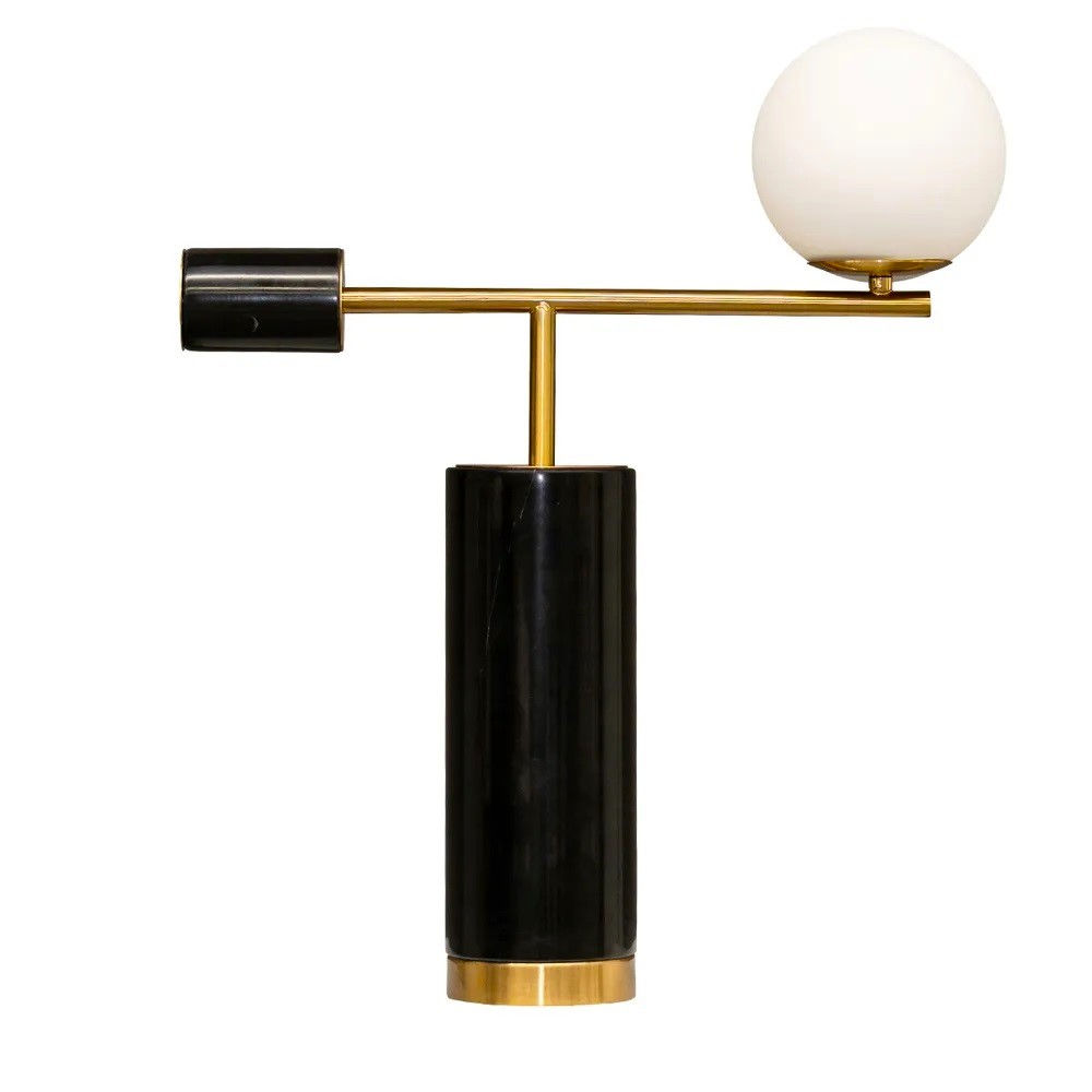 Gino Table Lamp - Black Marble/Brass/White Glass - 56.5cm high - rr$435