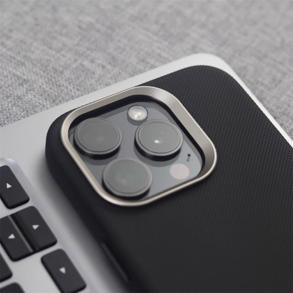 Thumbnail: Luxury Alloy Lens Frame Particle PU Leather Magnetic Case For iPhone 17 16 Pro M