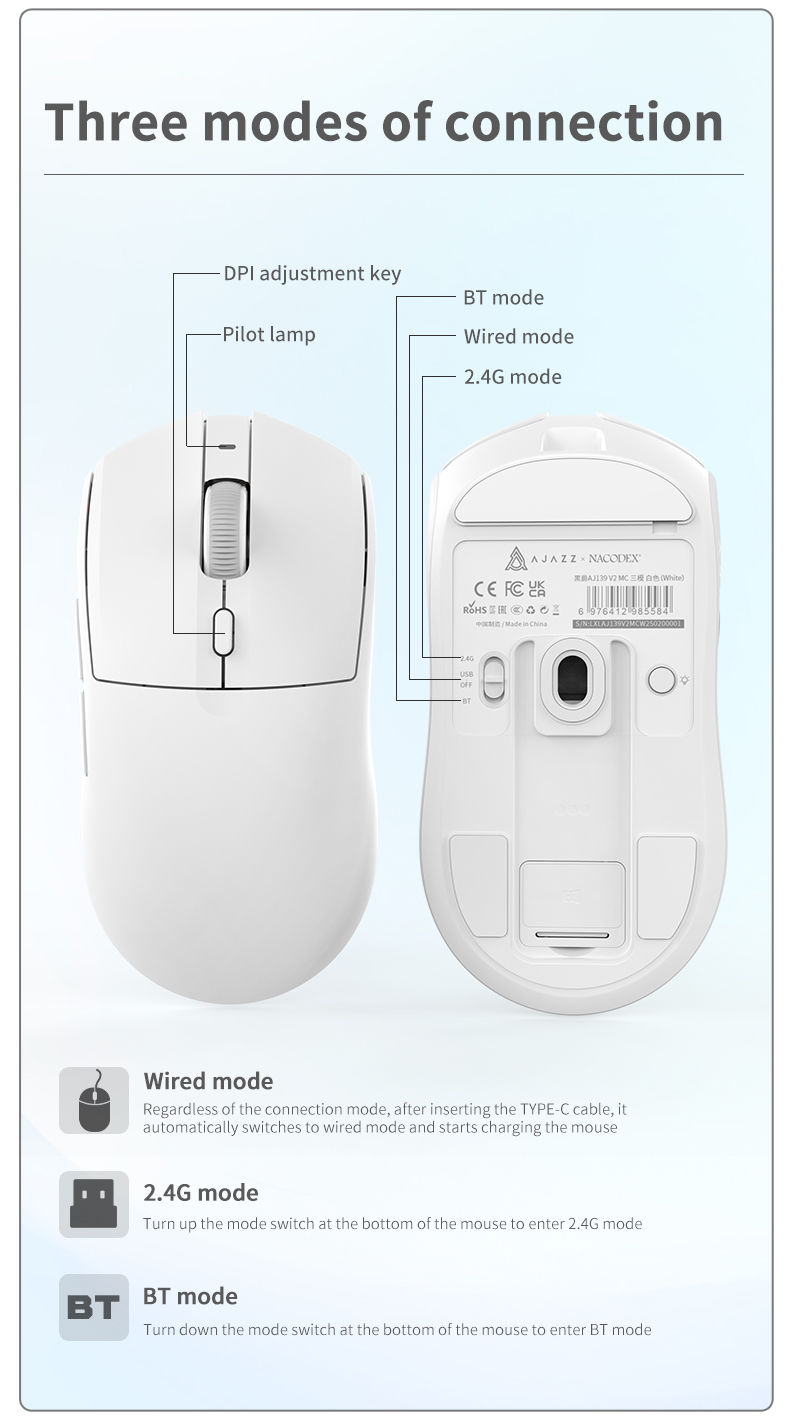 Thumbnail: AJ139-V2-MC Tri-mode Wired/2.4GHz /BT Wireless Gaming Mouse with Magnetic Chargi