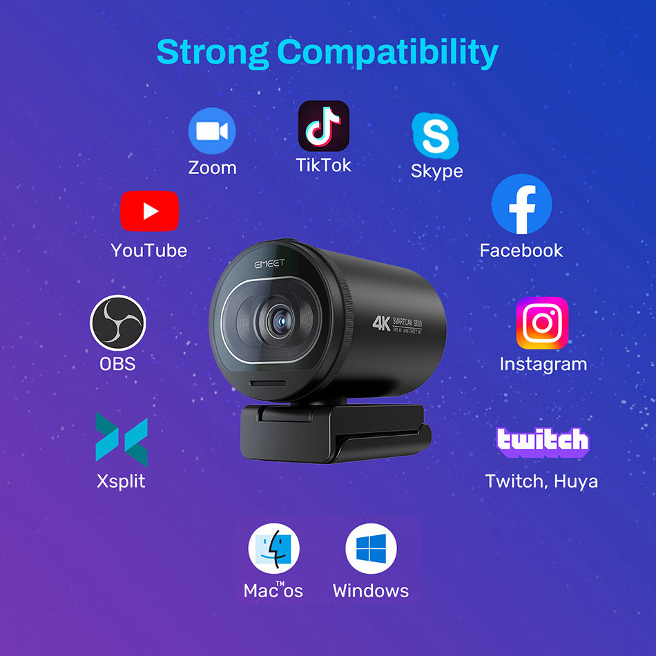 Thumbnail: Webcam 4K Streaming Web Camera 1080P 60FPS USB Camera EMEET S600 Autofocus Livin
